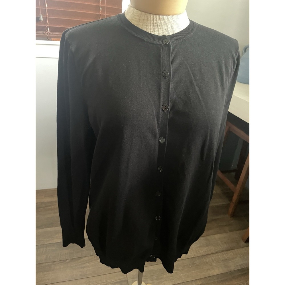 August Silk Black Cardigan Fine Knit Sweater XL Lightweight Button Front Preppy